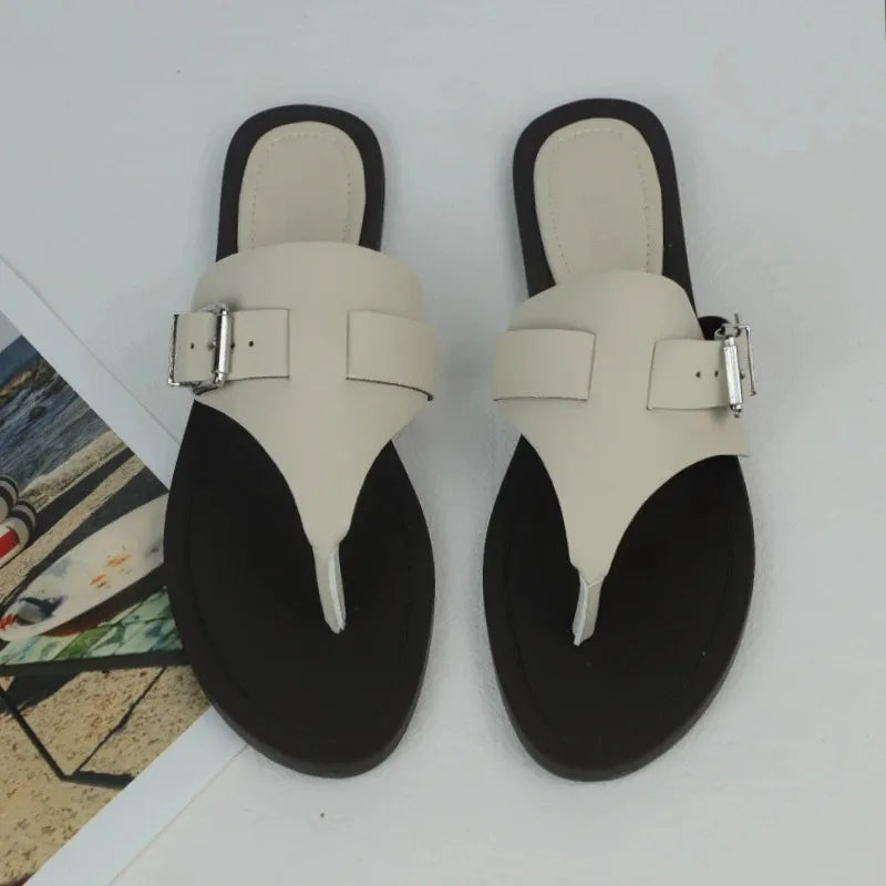 Brand Designer Womem Flip Flops Metal Decoration Retro Suede High Quality Slippers Woman Leisure Flat Beach Slippers for Women