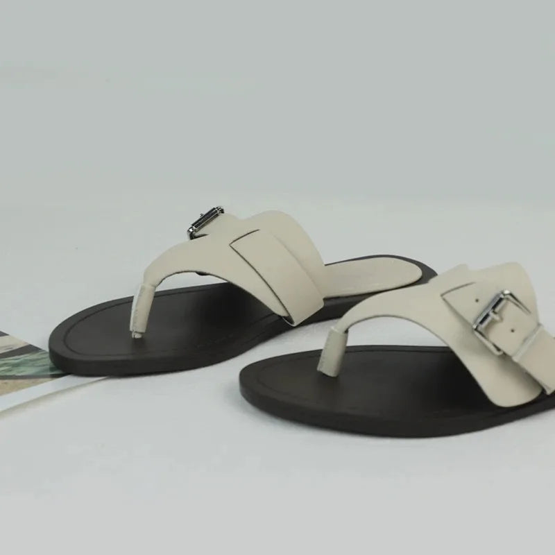 Brand Designer Womem Flip Flops Metal Decoration Retro Suede High Quality Slippers Woman Leisure Flat Beach Slippers for Women